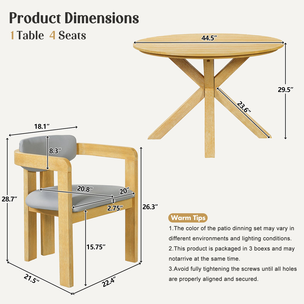 5-Piece Outdoor Acacia Wood Round Dining Set, photo 9 of 10