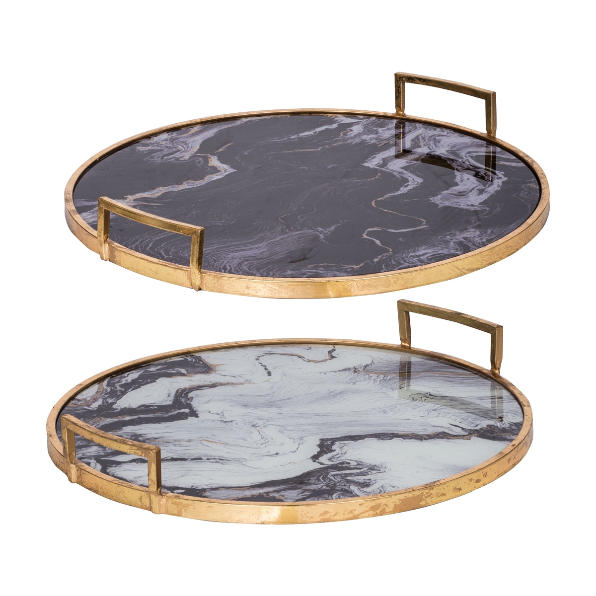 S/2 Round Decorative Tray with Abstract Marbled Design, photo 2 of 10