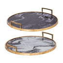 S/2 Round Decorative Tray with Abstract Marbled Design by HouseOfZazla