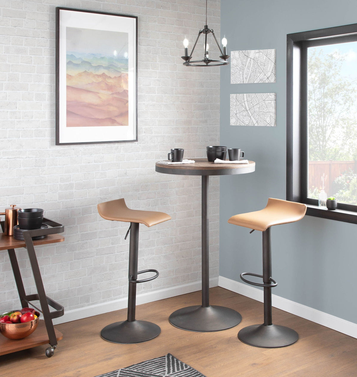 Dakota - Industrial Adjustable Bar / Dinette Table - Antique / Brown, photo 4 of 5