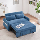 55.1" Pull Out Sleep Sofa Bed Loveseats Sofa Couch with Adjustable Backrest, Storage Pockets, 2 Soft Pillows, USB Ports for Living Room, Bedroom, Apartment, Office, Blue