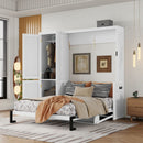 Queen Size Murphy Bed With Wardrobe, Space-Saving Hidden Wall Bed With Desk And Charging Station - White by HouseOfZazla