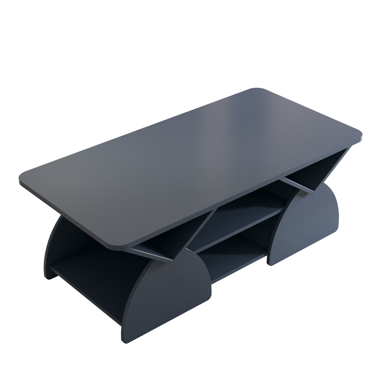 Geometric Engineered Coffee Table with Rounded Corners and Open Shelves, photo 3 of 12