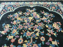 8' x 10' Vintage Handmade Art Deco Plush Chinese Wool Rug center Flower Black