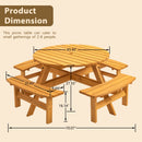 8 Person Wooden Picnic Table, Outdoor Camping Dining Table With Seat, Garden, Diy With 4 Built-In Benches, 2220Lb Capacity by HouseOfZazla