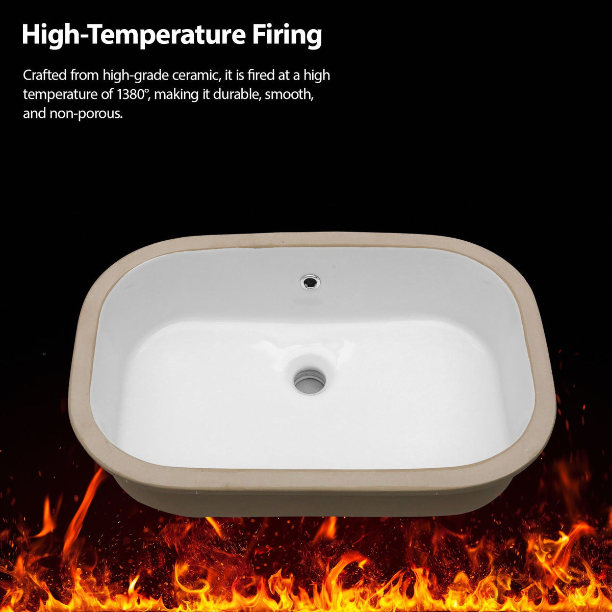 Undermount Bathroom Sink 22" X 15.25" With Overflow Sleek, High Temperature Fired, Stain Resistant, Smooth Polished Surface - White, photo 11 of 11