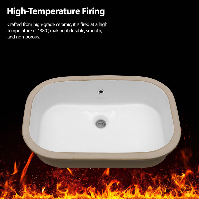 Undermount Bathroom Sink 22" X 15.25" With Overflow Sleek, High Temperature Fired, Stain Resistant, Smooth Polished Surface - White, photo 11 of 11