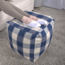Connor Checkered Square Pouf Ottoman and Floor Cushion Ivory Navy