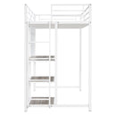 Metal Loft Bed With Desk, 3 Shelves And Ladder
