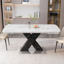 Rectangle Dining Table With Stretchable Top, X Shape Mdf Legs With Steel Base - White / Black by HouseOfZazla