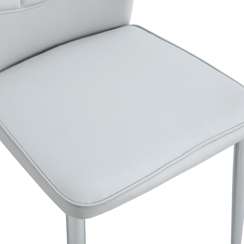 6 light gray dining chairs. Modern chairs from the Middle Ages. Made of PU material cushion and silver metal legs. Suitable for restaurants and living rooms