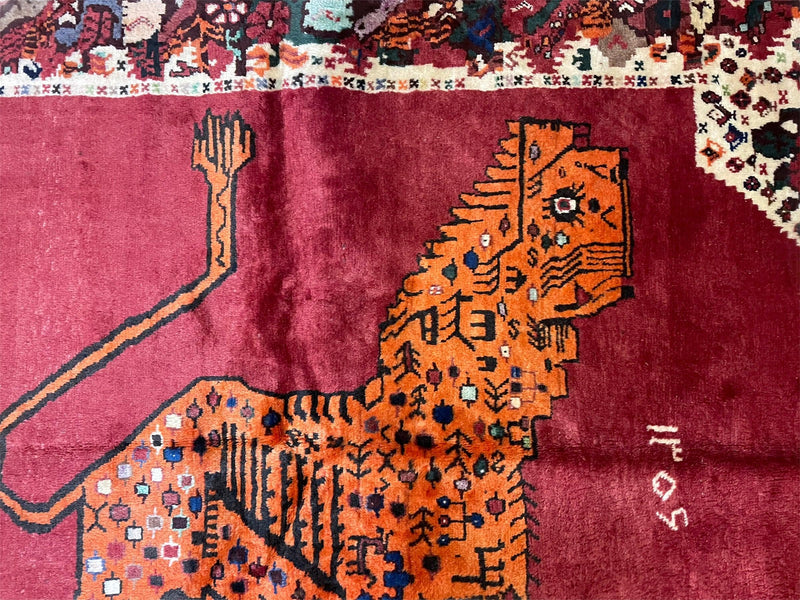 5 X 6 Handmade Rug Zagros Quality Wool Rug Lion Organic Dyes Red Leopard Tribal