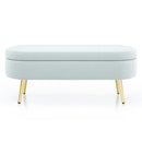 Ottoman Oval Storage Bench, Flannel with Metal Legs-Cyan