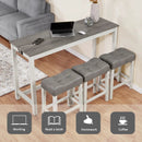 4 Piece Bar Table Set with Power Outlet,Bar Table Set with Chairs,Sofa Bar Table with Stools,Behind Couch Table with 3 Padded Stools,for Living Room,Dining room, White & Grey