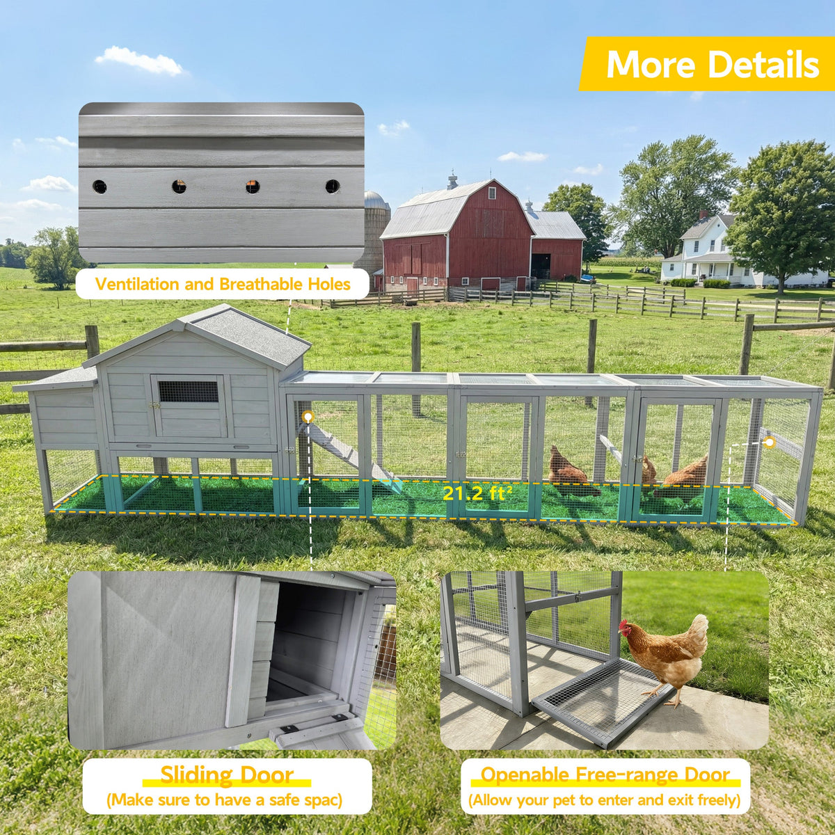 141" Gray Large Wooden Chicken Coop with Nesting Box, photo 10 of 10