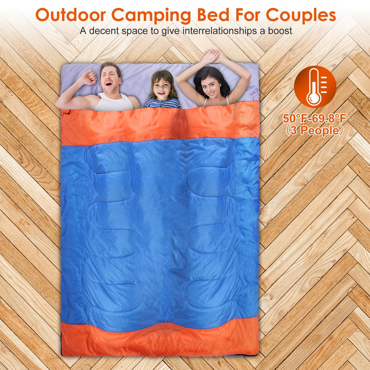 3 People Sleeping Bag for Adult Kids Lightweight Water Resistant Camping Cotton Liner Cold Warm Weather Indoor Outdoor Use 3 Season with Sack for Spri, photo 4 of 8