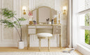 43" Dressing Table Set with Mirrored Drawers and Stool, Tri-fold Mirror, Makeup Vanity Set for Bedroom, Gold