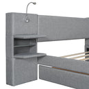 Upholstered Platform Bed With Reading Lights, Drawers, Trundle And Shelves by HouseOfZazla