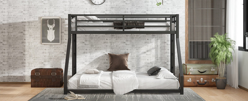 Metal Twin XL over Queen Bunk Bed for Teens and Adults,Noise Reduced/No Box Spring Needed, Black