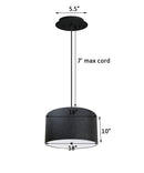 18" W 2 Light Pendant Granite Gray Shade with Diffuser, Black Cord