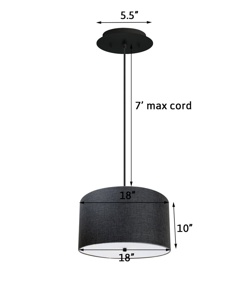 18" W 2 Light Pendant Granite Gray Shade with Diffuser, Black Cord