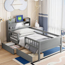 Platform Bed With LED Light, Multi Functional Headboard, Guardrail And 2 Drawers by Unique Piece Furniture