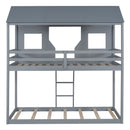 Twin Over Twin Bunk Bed With Roof, Window, Guardrail, Ladder by Unique Piece Furniture