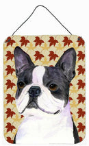 Boston Terrier Fall Leaves Portrait Aluminium Metal Wall or Door Hanging Prints