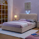 Upholstered Bed With Oversized Rabbit Ear Headboard, LED Lights & 4 Storage Drawers by HouseOfZazla