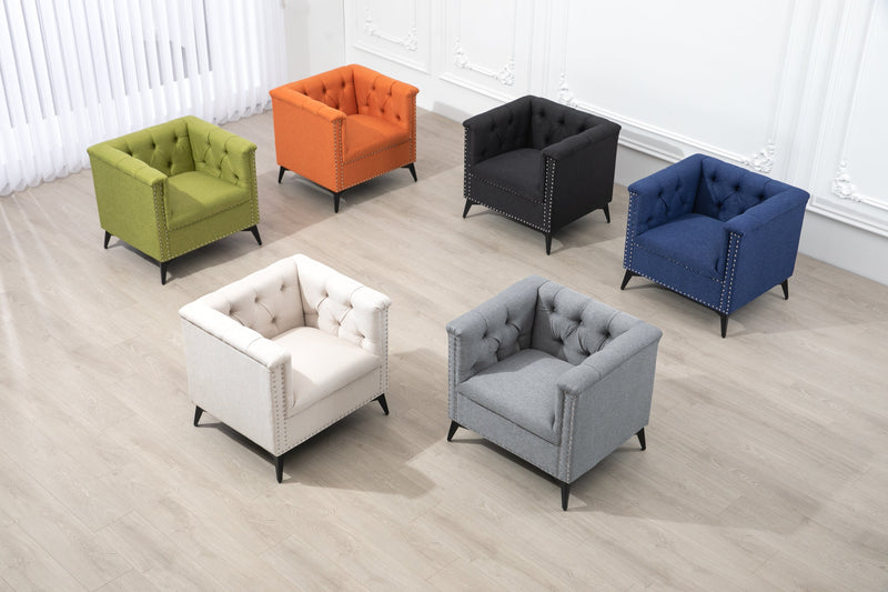 Accent Chair Living Room Chairs Single Sofa Chair,Arm Chairs with Linen Fabric, Mid Century Accent Arm Chairs Comfy Reading Lounge Club Armchair for Bedroom Office Study