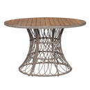 5-Piece Outdoor Dining Set: Brown Round Acacia Wood Table & 4 Brown Wicker Armchairs