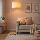 Serene - Floor Lamp With Rotary Switch Base Linen Shade - Brushed Nickel / White