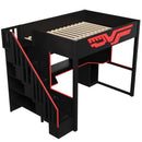 Full Gaming Loft Bed With Desk And Storage Staircase, LED Lights And USB - Red / Black