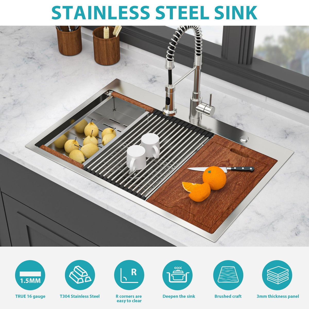 Topmount Drop In Kitchen Sink With Double Bowl Design, photo 20 of 20