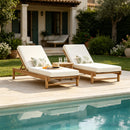 Light Teak Acacia Wood Chaise Lounge Set: 1 Frame + 1 Cushion