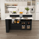 Kitchen Island With Extendable Rotating Table, 4 Drawers & Glass Door Cabinets, Built In Socket - Black by HouseOfZazla
