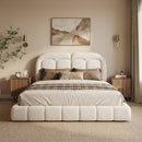 King Size Boucle Upholstered Platform Bed with Tufted Headboard