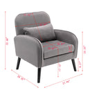 Accent chair, KD solid wood legs with black painting. Fabric cover the seat. With a cushion.