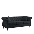 80" Chesterfield Sofa Black Velvet for Living Room, 3 Seater Sofa Tufted Couch with Rolled Arms and Nailhead for Living Room, Bedroom, Office, Apartment, two pillows