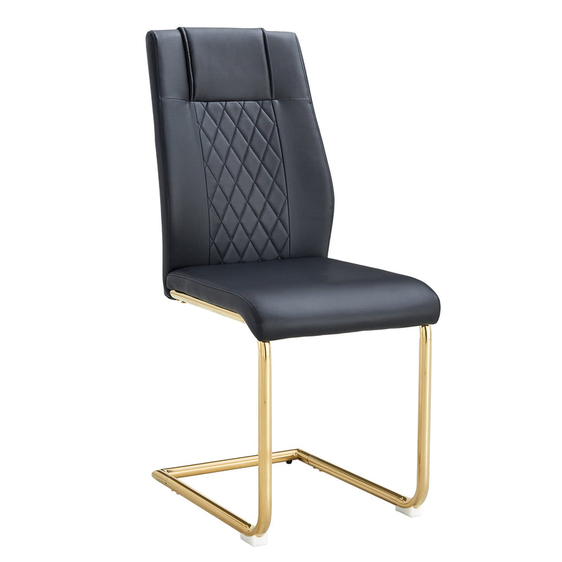 Modern dining chairs with faux leather padded seats, dining room chairs, gold metal leg upholstered chairs, suitable for kitchens, living rooms, bedrooms, and offices, set of 6 (black+PU leather)