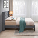 Queen Platform Tufted Upholstered Bed With Wings Design, Strong Wood Slat Support - Gray by Unique Piece Furniture