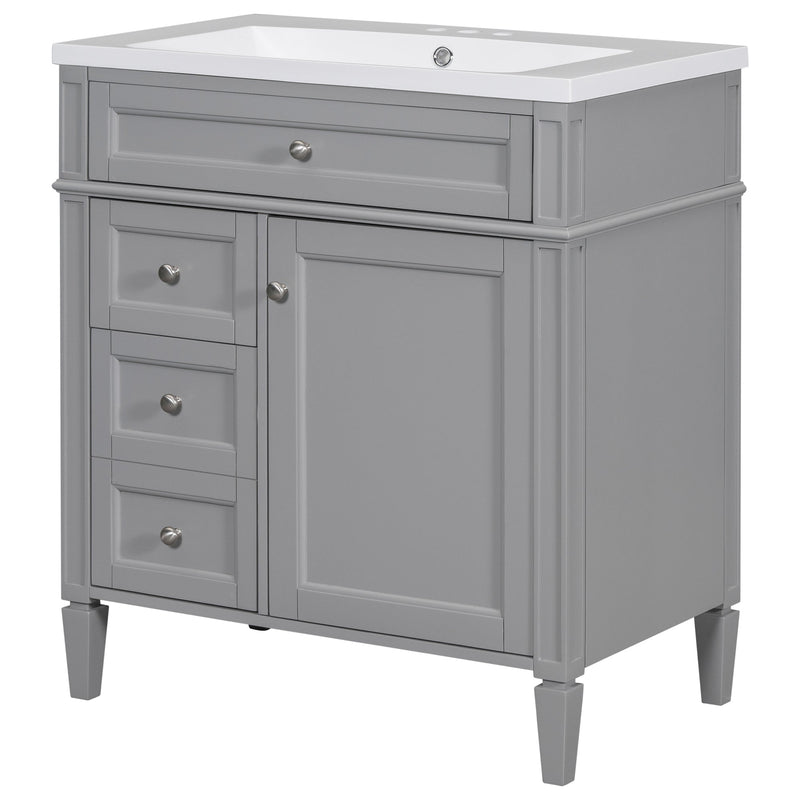 30" Bathroom Vanity with Top Sink, Modern Bathroom Storage Cabinet with 2 Drawers and a Tip-out Drawer, Single Sink Bathroom Vanity