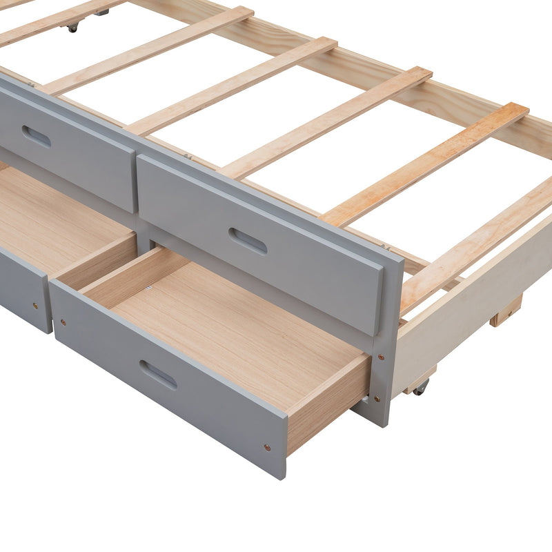 Twin-Over-Full Bunk Bed with Twin size Trundle, Separable Bunk Bed with Drawers for Bedroom - Gray