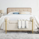 Elegant Upholstered Storage Bench With Cylindrical Arms And Iron Legs,