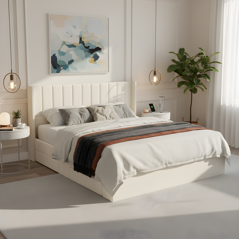 Large-Capacity Upholstered Storage Bed with Drawers, photo 2 of 10