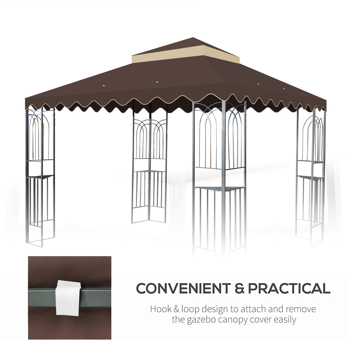 10x10 Ft Outdoor Patio Gazebo Replacement Canopy - Brown, photo 4 of 10