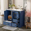 36' Traditional Bathroom Vanity with Ceramics Sink , Blue Bathroom Cabinet with Two Soft Close Doors and Four Drawers(Old sku:SV000026AAC)