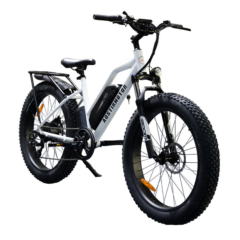 26" 750W Camouflage Electric Bike Fat Tire P7 48V 13AH Removable Lithium Battery for Adults with Detachable Rear Rack Fender (White)S07-G