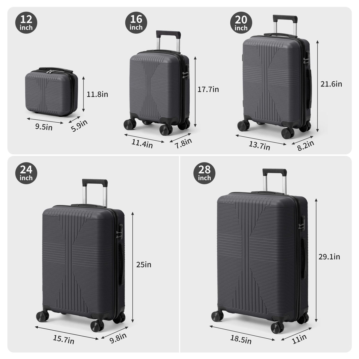 5-Piece Lightweight Luggage Set with Lock – 12/16/20/24/28 Inch, photo 4 of 15