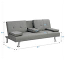 Sofa Bed With Armrest Two Holders Wood Frame, Stainless Leg Futon - Gray by HouseOfZazla